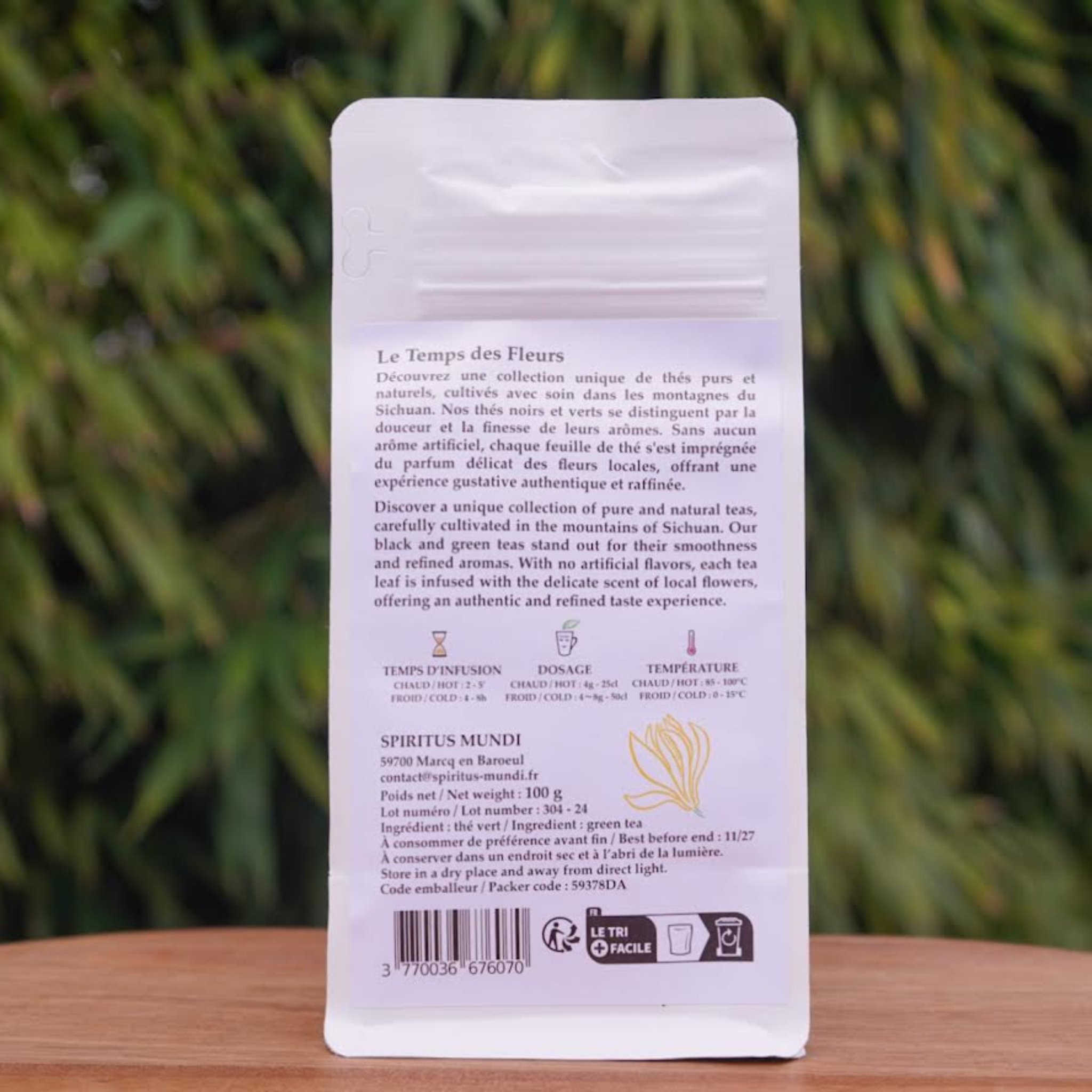 Brume de Michélia — Thé Vert 100g — Thé vert Fraîcheur végétale, notes de fleur d'oranger. Léger et éveillant.