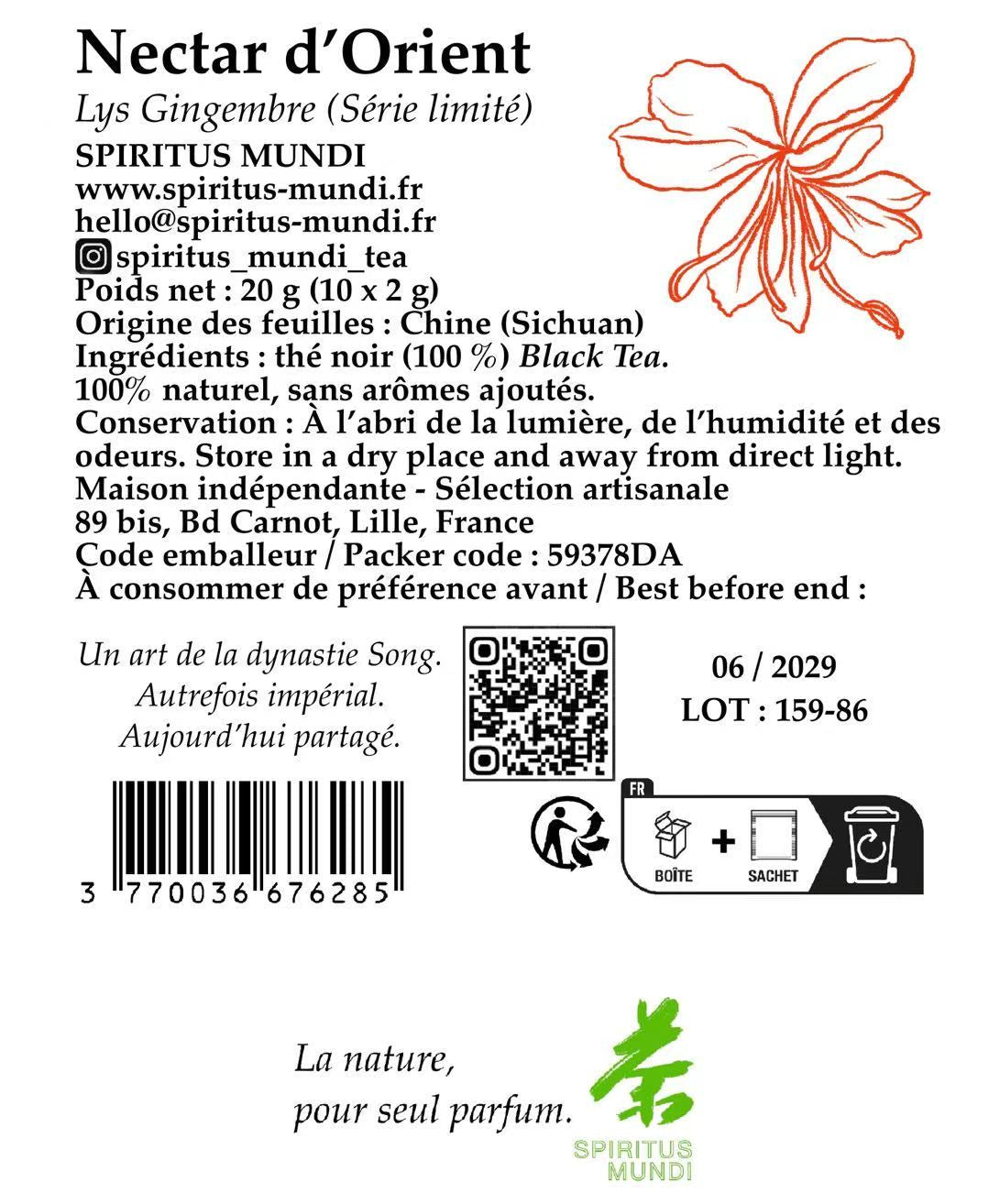 Fleurs de lys gingembre utilisées pour le thé Nectar d'Orient